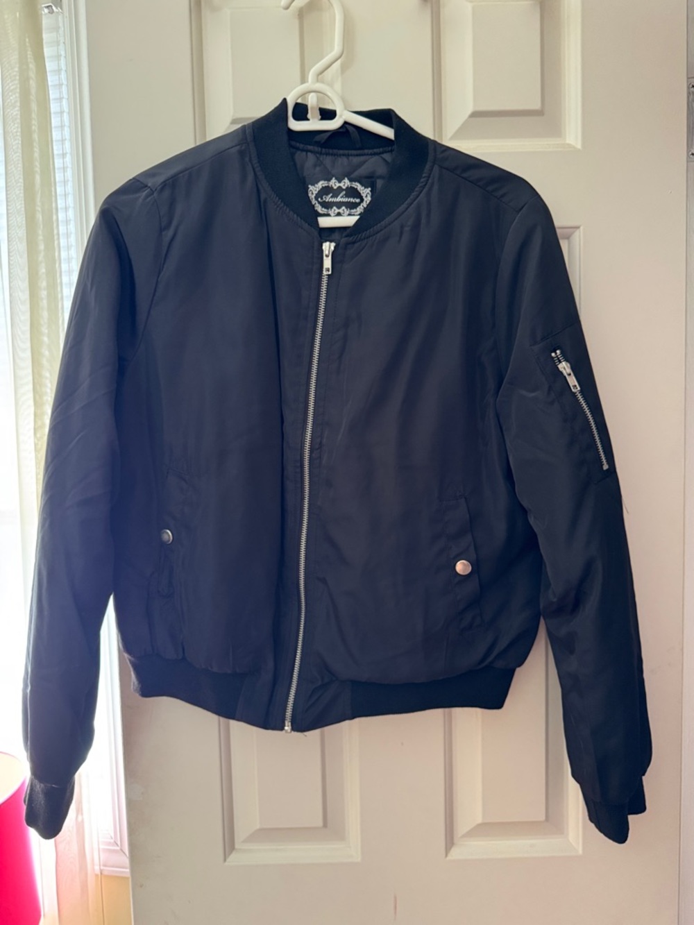Women’s  Black Bomber Jacket - Classic Lightweight Zip Front